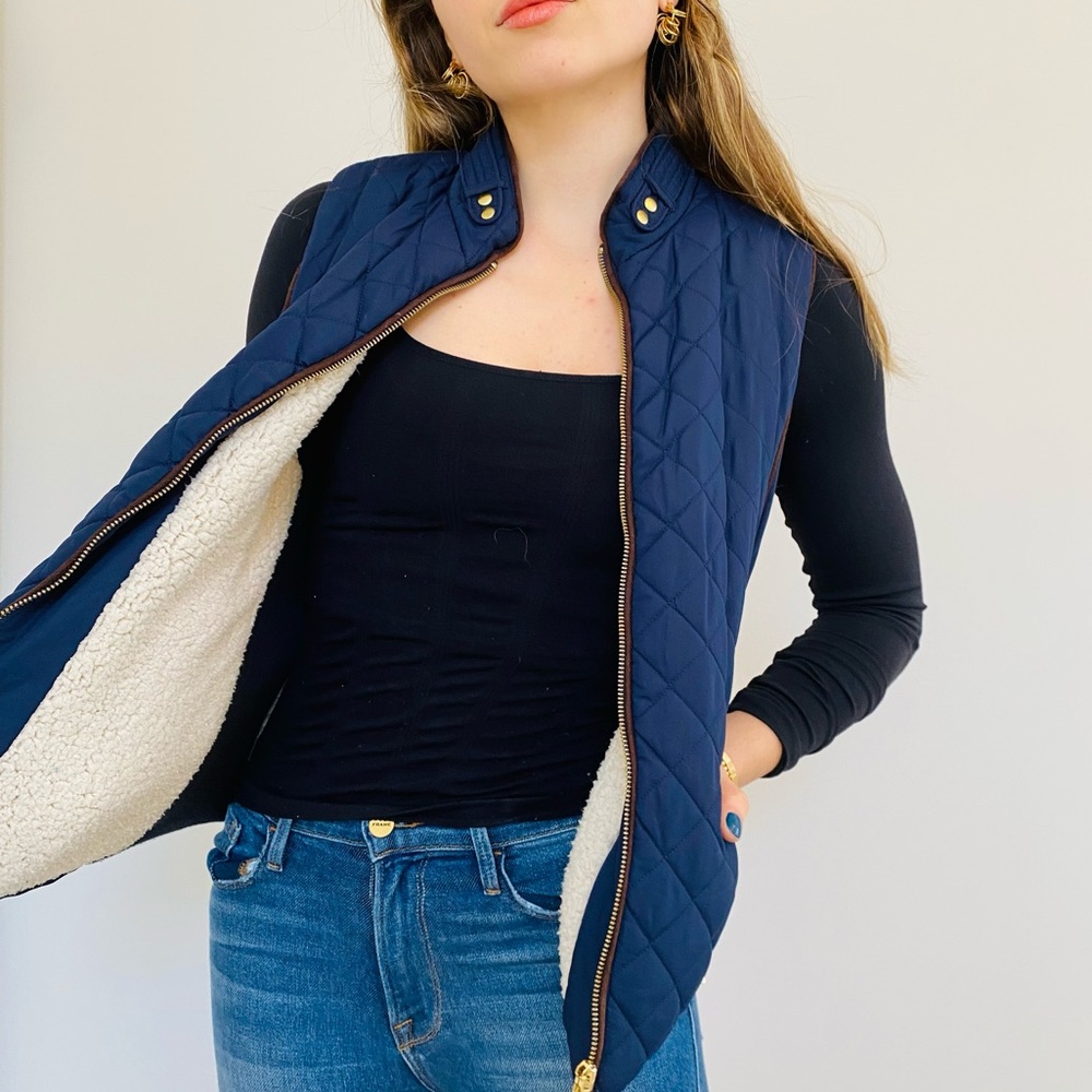 Navy Quilted Fleece lined Vest - SMALL